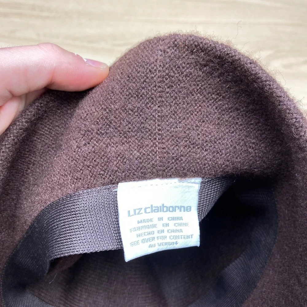 Vintage Liz Claiborne Hat Cap Fitted Brown Wool Blend Cloche Bucket Bow Womens